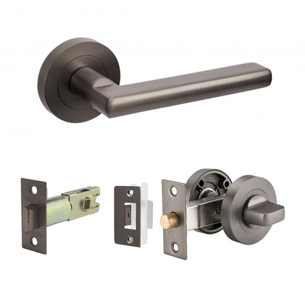 10026.GN | Epic Door Lever Handle on Round Rose Separate Privacy Graphite Nickel | Zanda Architectural