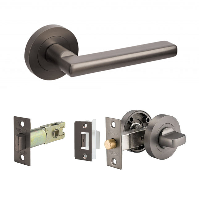 10026.GN | Epic Door Lever Handle on Round Rose Separate Privacy Graphite Nickel | Zanda Architectural
