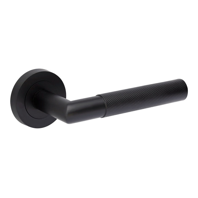10030.BLK | Vertex Door Lever Handle on Round Rose Leverset Only Matt Black | Zanda Architectural