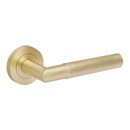10030.SB | Vertex Door Lever Handle on Round Rose Leverset Only Satin Brass | Zanda Architectural