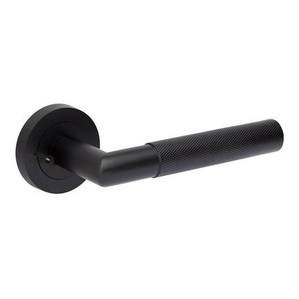 10032.BLK | Vertex Door Lever Handle on Round Rose Privacy Set Matt Black 10032.BK | Zanda Architectural