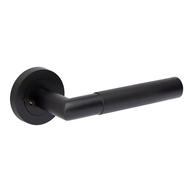 10032.BLK | Vertex Door Lever Handle on Round Rose Privacy Set Matt Black 10032.BK | Zanda Architectural