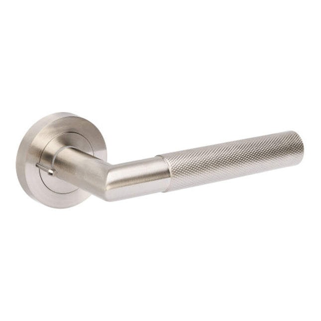 10032.BN | Vertex Door Lever Handle on Round Rose Privacy Set Brushed Nickel | Zanda Architectural