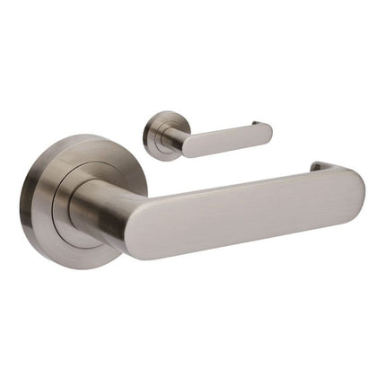 10050.BN | Duke Return Door Lever Handle on Round Rose Leverset Only Brushed Nickel | Zanda Architectural