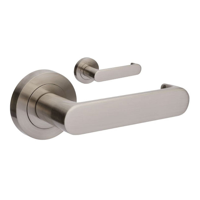 10050.BN | Duke Return Door Lever Handle on Round Rose Leverset Only Brushed Nickel | Zanda Architectural