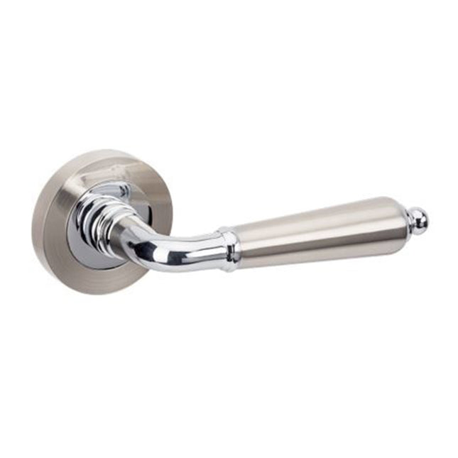 Oxford Door Lever Handle on Round Rose Leverset Only Brushed Nickel/Chrome Plate 10070.BNCP Zanda | Decorus Hardware