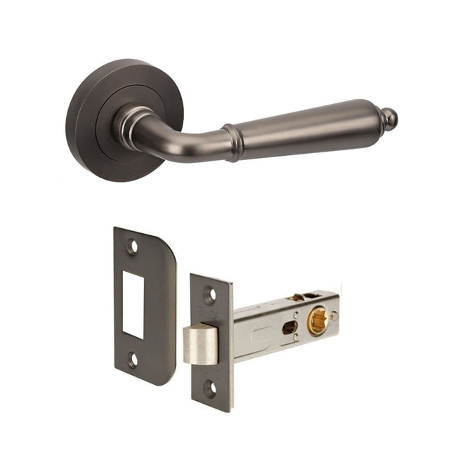 10071.GN | Oxford Door Lever Handle on Round Rose Passage Set Graphite Nickel | Zanda Architectural