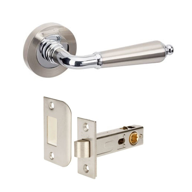 10072.BN/CP | Oxford Door Lever Handle on Round Rose Privacy Set Brushed Nickel/Chrome Plate 10072.BNCP | Zanda Architectural