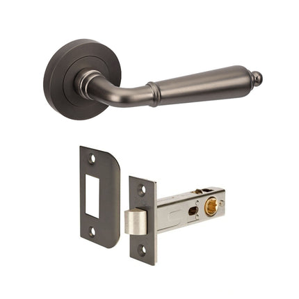 10072.GN | Oxford Door Lever Handle on Round Rose Privacy Set Graphite Nickel | Zanda Architectural