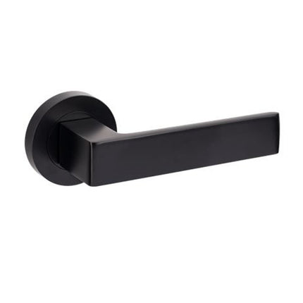 10080.BLK | Boston Door Lever Handle on Round Rose Leverset Only Matt Black | Zanda Architectural