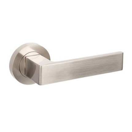 10080.BN | Boston Door Lever Handle on Round Rose Leverset Only Brushed Nickel | Zanda Architectural