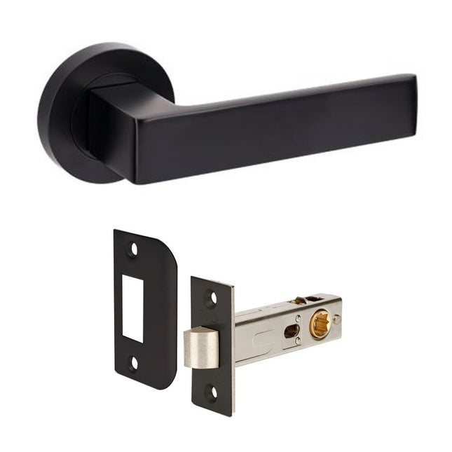 Boston Door Lever Handle on Round Rose Passage Set Matt Black 10081.BLK Zanda | Decorus Hardware