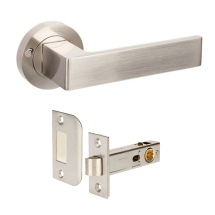 10082.BN | Boston Door Lever Handle on Round Rose Privacy Set Brushed Nickel | Zanda Architectural