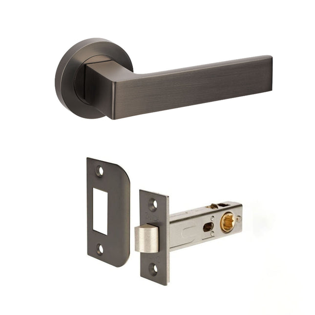 10082.GN | Boston Door Lever Handle on Round Rose Privacy Set Graphite Nickel | Zanda Architectural