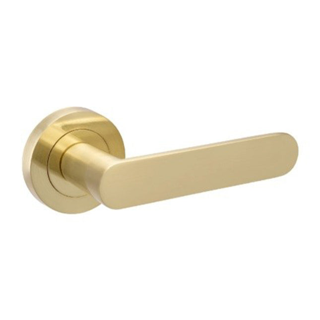 10090.SB | Duke Door Lever Handle on Round Rose Leverset Only Satin Brass | Zanda Architectural