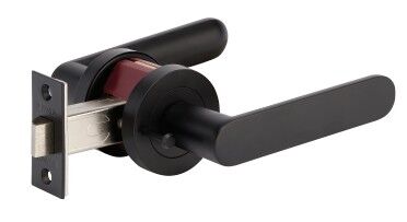 10092.BLK | Duke Door Lever Handle on Round Rose Privacy Matt Black | Zanda Architectural