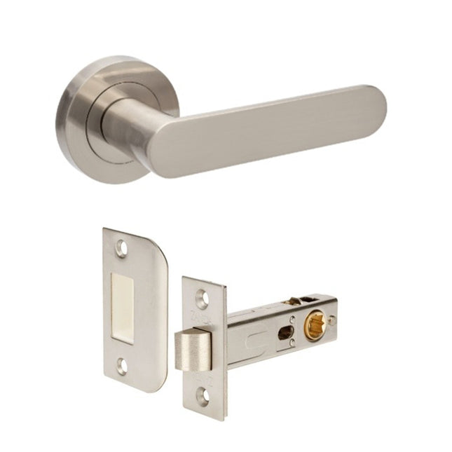 10092.BN | Duke Door Lever Handle on Round Rose Privacy Brushed Nickel | Zanda Architectural