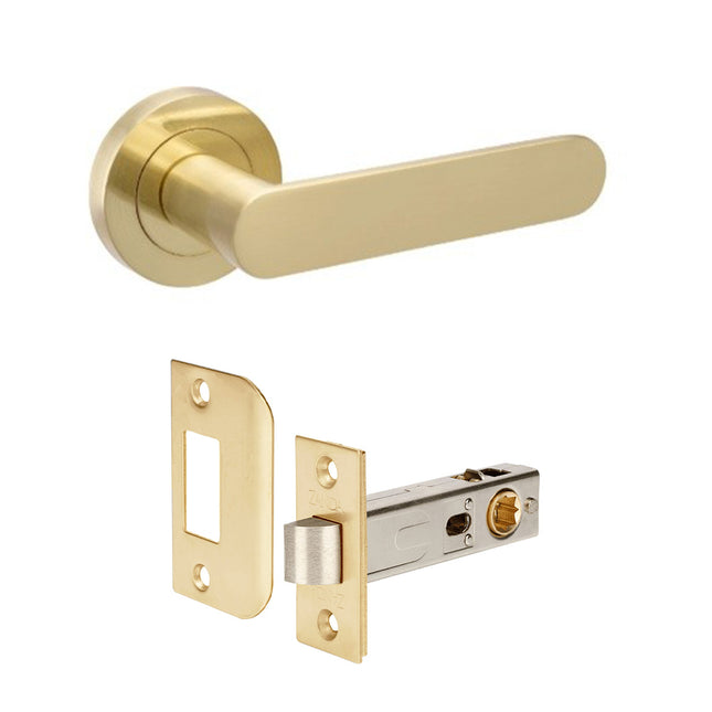 Duke Door Lever Handle on Round Rose Privacy Satin Brass 10092.SB Zanda | Decorus Hardware