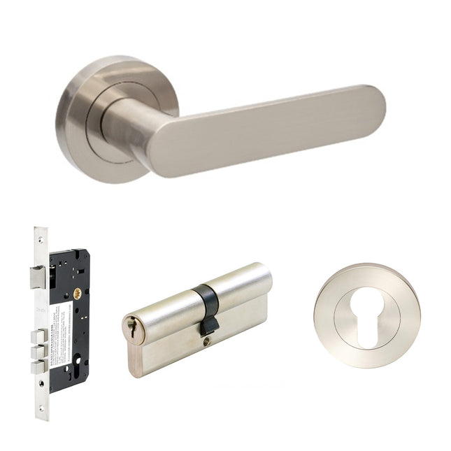 10094.1.BN | Duke Lever Round Rose Entrance Set 60mm Key/Key Brushed Nickel | Zanda Architectural