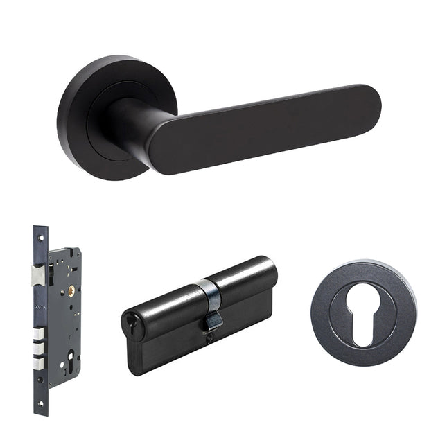 Duke Lever on Round Rose Entrance Set 70mm Key/Key Matt Black 10094.3.BLK Zanda | Decorus Hardware