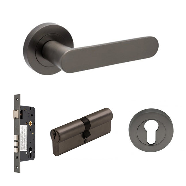 Duke Lever on Round Rose Entrance Set 70mm Key/Key Graphite Nickel 10094.3.GN Zanda | Decorus Hardware