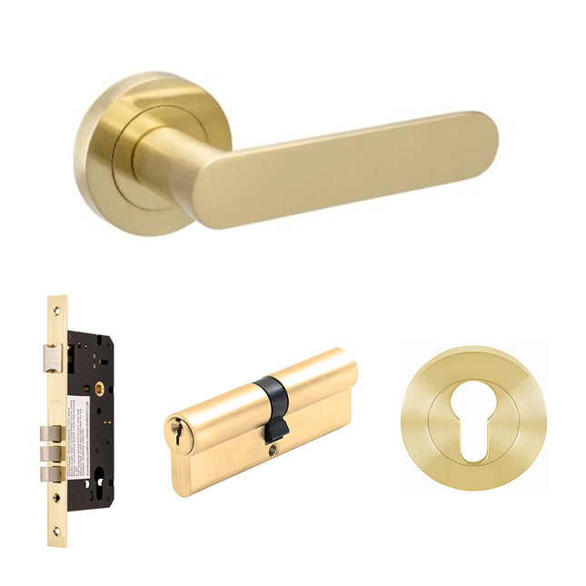 10094.3.SB | Duke Lever on Round Rose Entrance Set 70mm Key/Key Satin Brass | Zanda Architectural