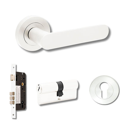 10094.3.WHT | Duke Lever Round Rose Entrance Set 70mm Key/Turn White | Zanda Architectural