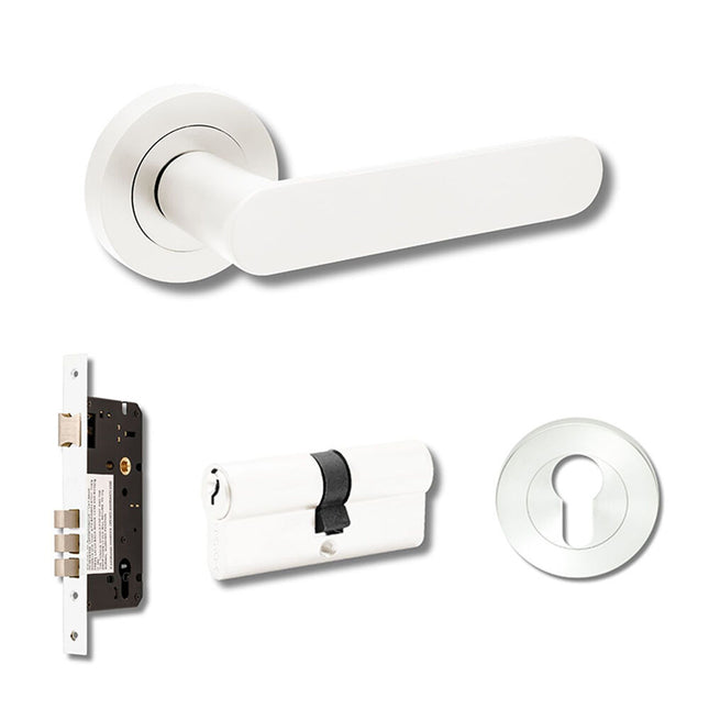 10094.3.WHT | Duke Lever Round Rose Entrance Set 70mm Key/Turn White | Zanda Architectural