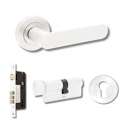 10094.4.WHT | Duke Lever Round Rose Entrance Set 70mm Key/Turn White | Zanda Architectural