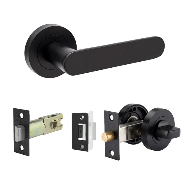 Duke Door Lever Handle on Round Rose Separate Privacy Matt Black 10096.BLK Zanda | Decorus Hardware