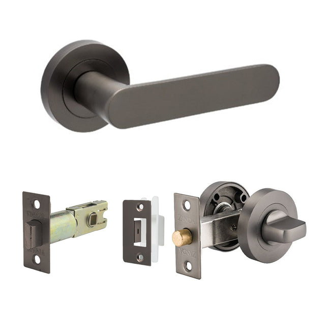 10096.GN | Duke Door Lever Handle on Round Rose Separate Privacy Graphite Nickel | Zanda Architectural