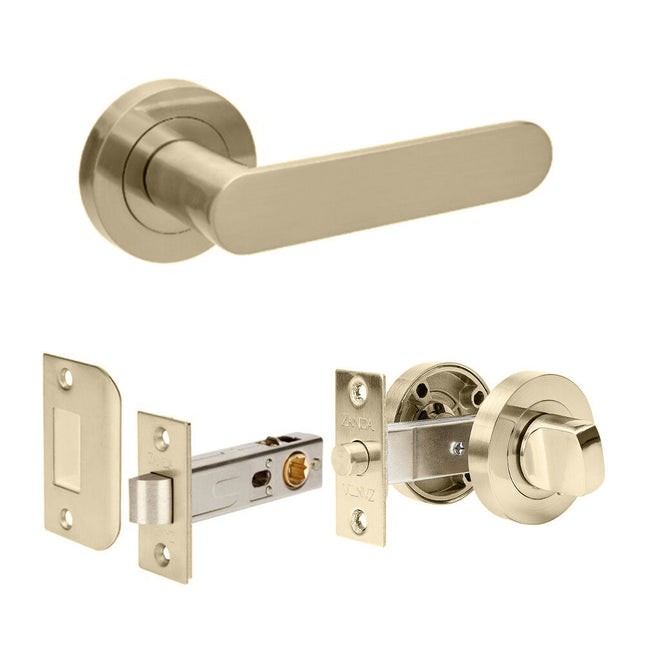 10096.SB | Duke Door Lever Handle Round Rose Separate Privacy Satin Brass | Zanda Architectural