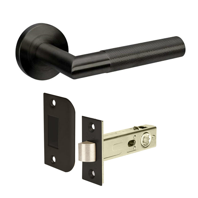 Wyatt Door Handle Lever on Round Rose Passage Set Matt Black 11231.BLK Zanda | Decorus Hardware