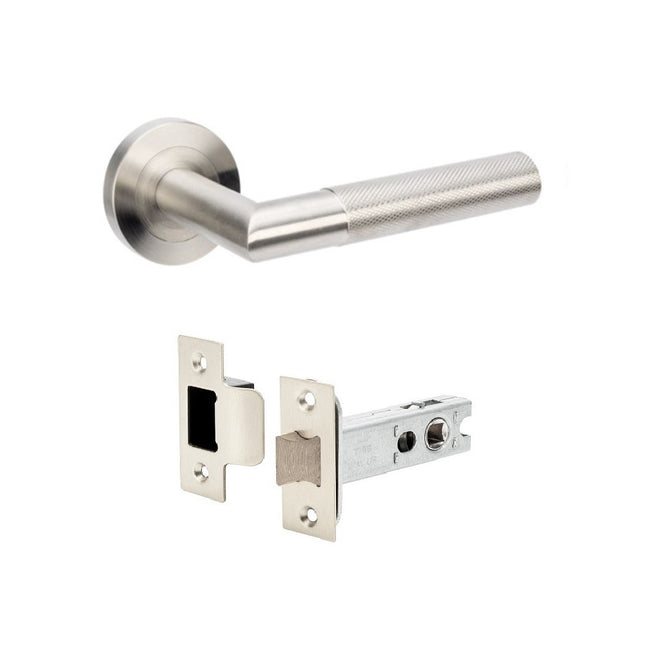 11231.SS | Wyatt Door Handle Lever on Round Rose Passage Set Satin Stainless Steel | Zanda Architectural