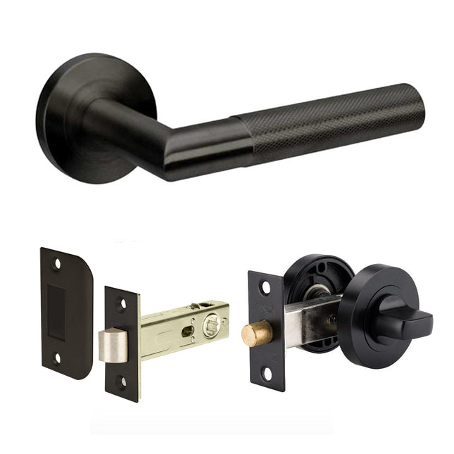 Wyatt Door Handle Lever on Round Rose Privacy Set Matt Black 11232.BLK Zanda | Decorus Hardware