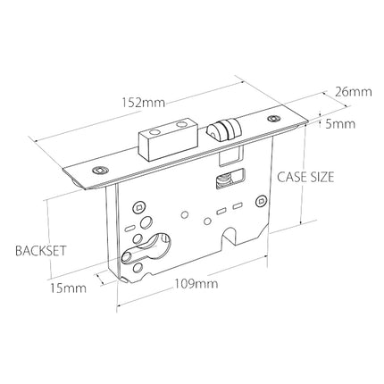1140.GN | Heavy Duty Roller Mortice Lock 57mm Backset Graphite Nickel | Zanda Architectural