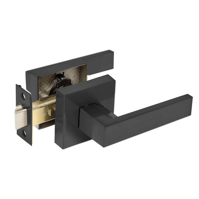 Trident Door Handle Lever on Square Rose Passage Set Matt Black 11508.BLK Zanda | Decorus Hardware