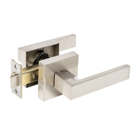 11508.BN | Trident Door Handle Lever on Square Rose Passage Set Brushed Nickel | Zanda Architectural