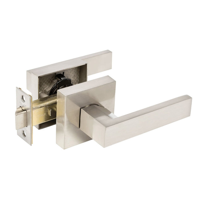 11508.BN | Trident Door Handle Lever on Square Rose Passage Set Brushed Nickel | Zanda Architectural