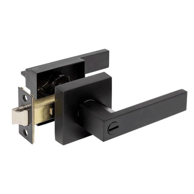11509.BLK | Trident Door Handle Lever on Square Rose Privacy Set Matt Black | Zanda Architectural