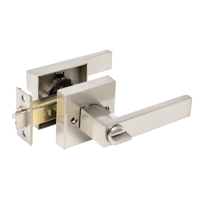 Trident Door Handle Lever on Square Rose Privacy Set Brushed Nickel 11509.BN Zanda | Decorus Hardware