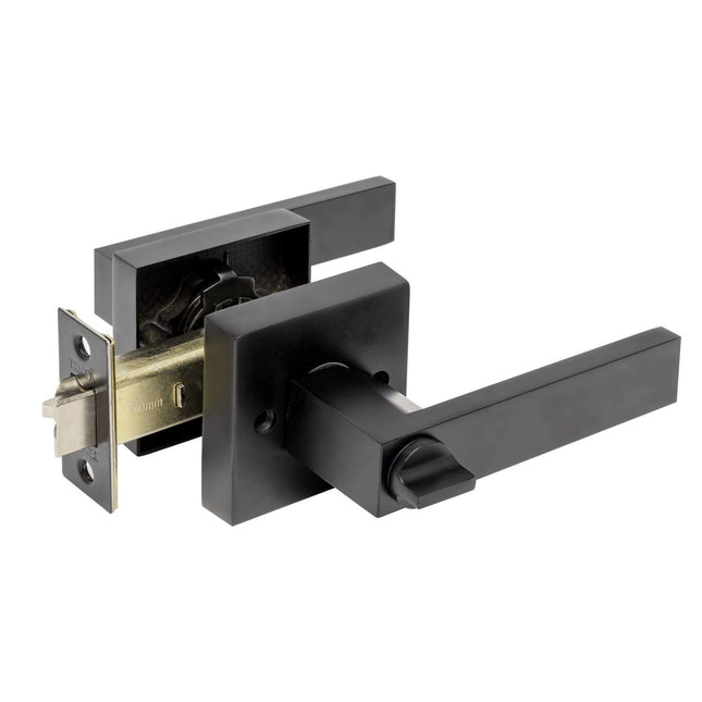 11511.BLK | Trident Door Handle Lever on Square Rose Entrance Set Matt Black | Zanda Architectural