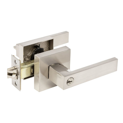 Trident Door Handle Lever on Square Rose Entrance Set Brushed Nickel 11511.BN Zanda | Decorus Hardware