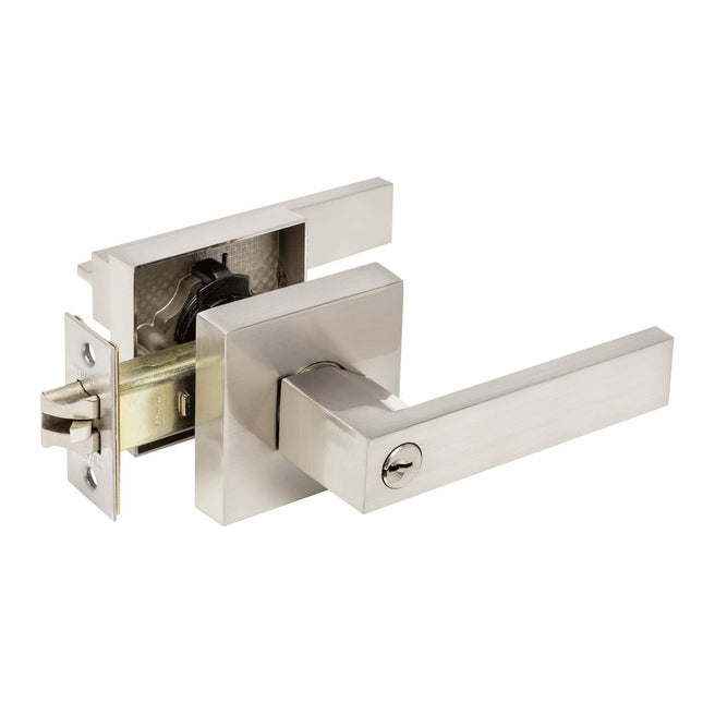 Trident Door Handle Lever on Square Rose Entrance Set Brushed Nickel 11511.BN Zanda | Decorus Hardware