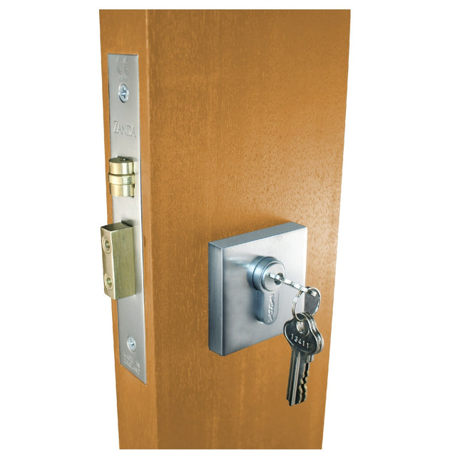 Square Roller Lock Kit w/ Double Cylinder (Key/Key) Satin Chrome 11571.SC Zanda | Decorus Hardware