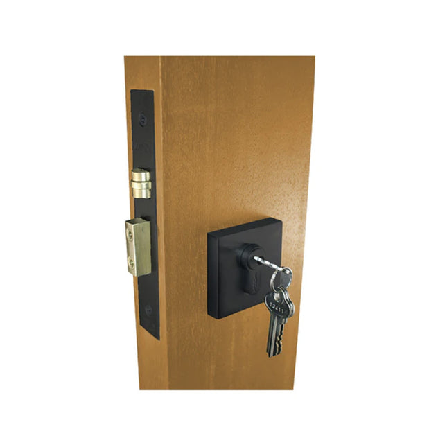 Square Roller Lock Kit w/ Single Cylinder (Key/Turn) Matt Black 11572.BLK Zanda | Decorus Hardware