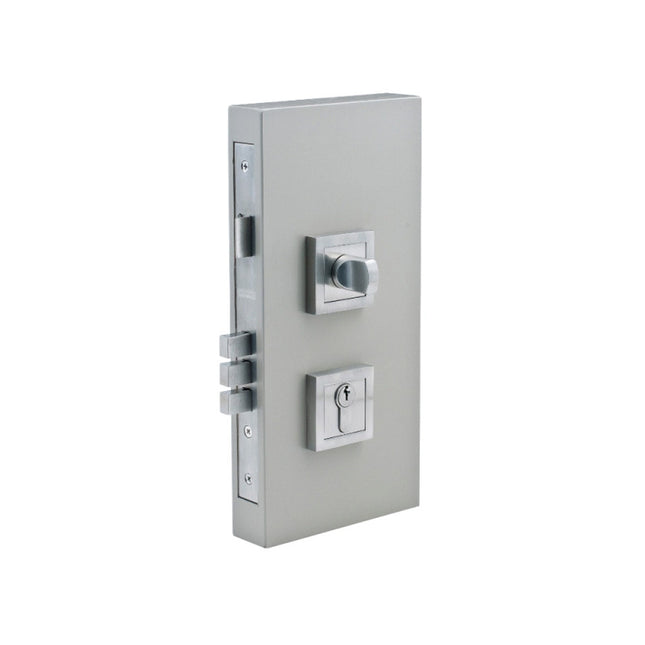 Square Double Turn Lock Kit 60mm Backset Longcase Brushed Nickel 1184.BN Zanda | Decorus Hardware
