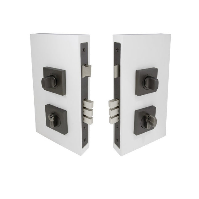 Square Double Turn Lock Kit 60mm Backset Longcase Graphite Nickel 1184.GN Zanda | Decorus Hardware