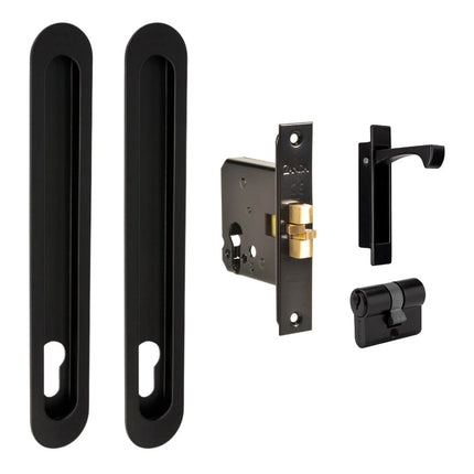 1185.BLK | Duke Oval Sliding Door Euro Lock Kit 250x40mm Matt Black | Zanda Architectural