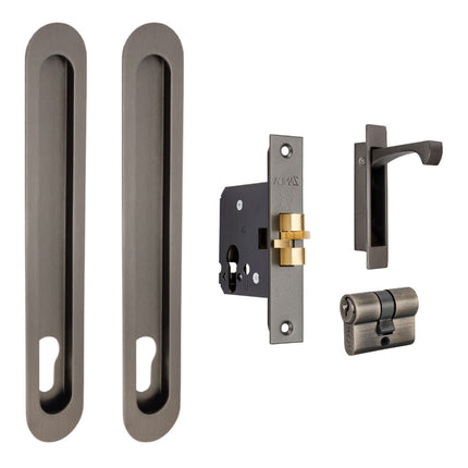 1185.GN | Duke Oval Sliding Door Euro Lock Kit 250x40mm Graphite Nickel | Zanda Architectural